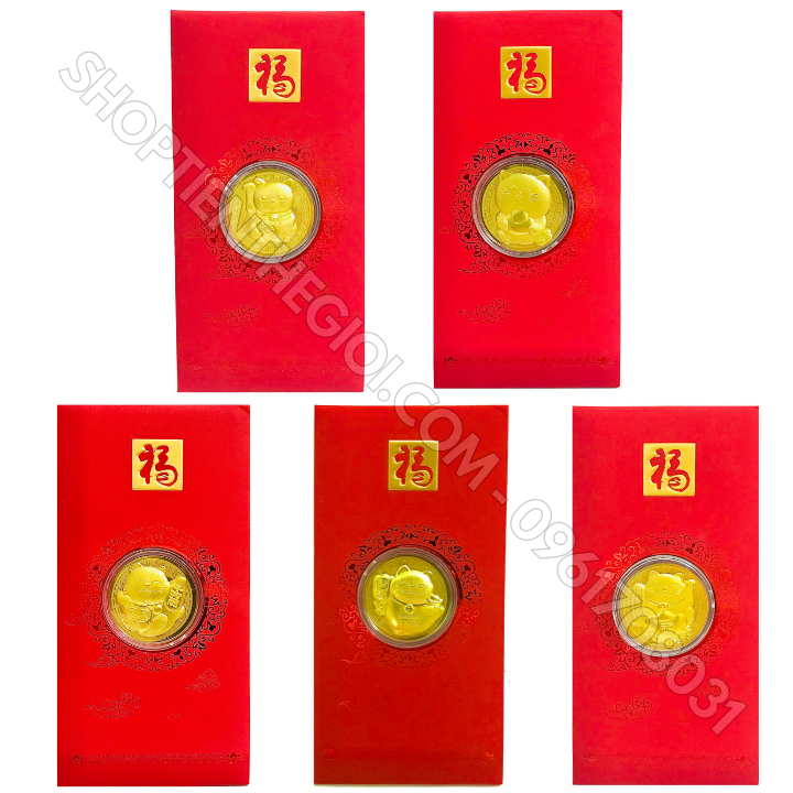 Bao Lì Xì Hình Con Mèo Thần Tài Mạ Vàng VIP - SP005918